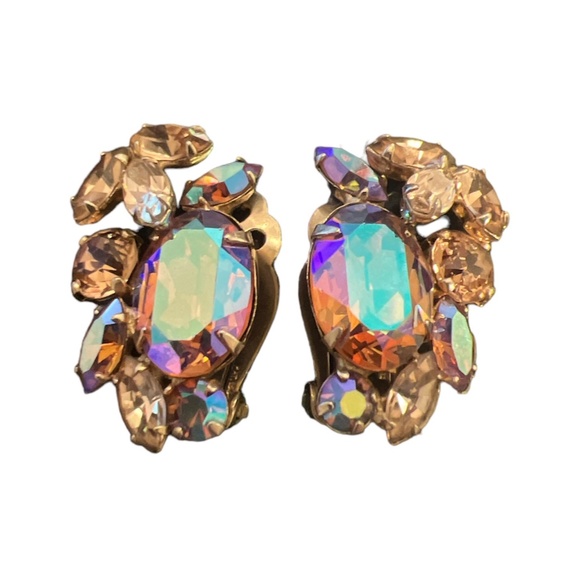 Vintage Signed  SHERMAN AB crystal Brooch & Clip on Earrings Matching SET - Picture 7 of 8